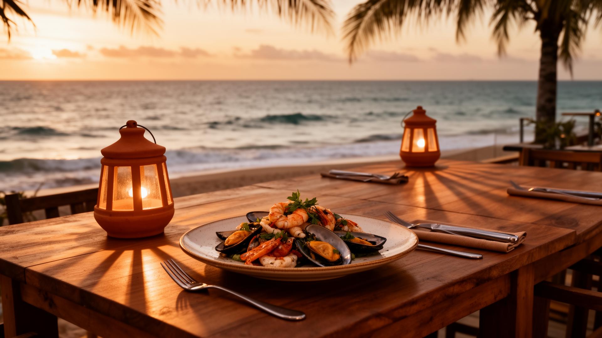 Restaurante Pérola à beira mar ao pôr do sol